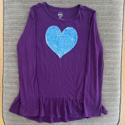 Wonder Nation Girls L 10-12 T-Shirt Reversible Flip Sequin Heart Purple Ruffled