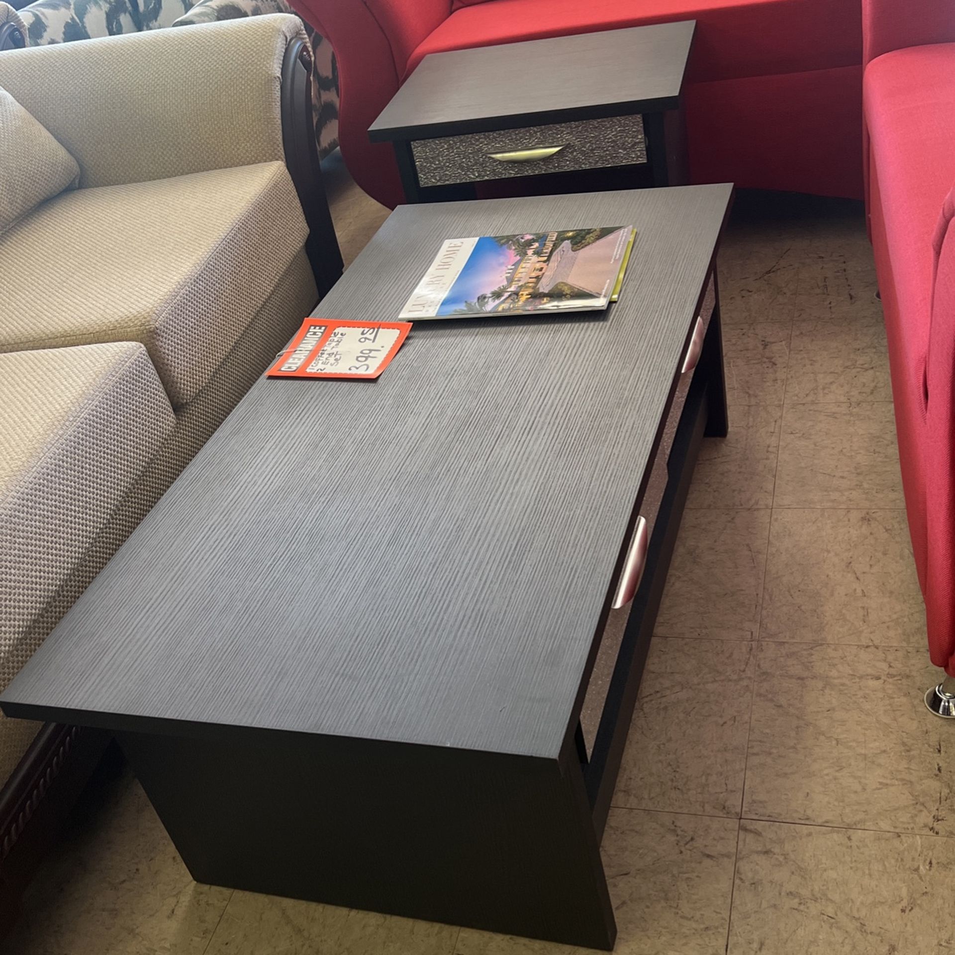 Coffee table and two end tables 399 three-piece set brand new