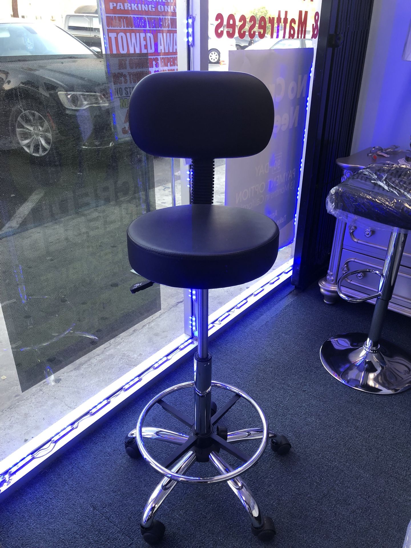 Bar Stool Adjustable Black Leather , Gorgeous And Strong