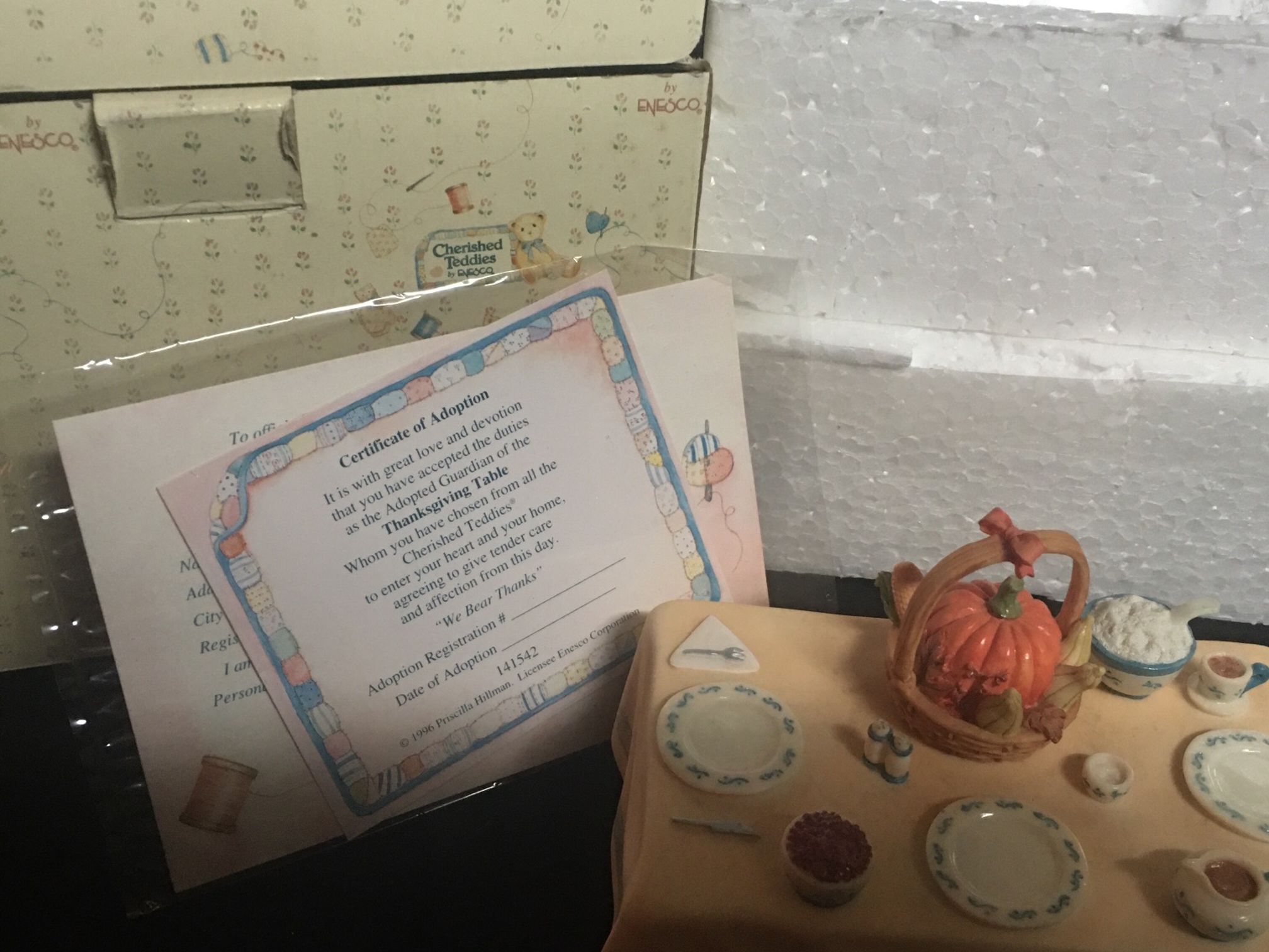 Cherished Teddies Thanksgiving Table With Box And Certificate