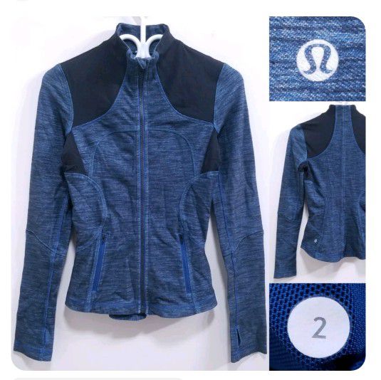 Lululemon Forme Slub Denim Limitless Blue Black Zipper Sweater Size 2 XXS Jacket