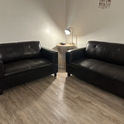 Dark Brown Leather Sofa and Love Seat