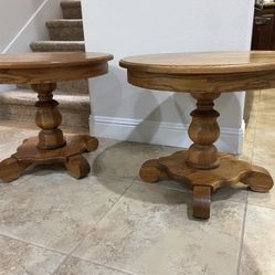 Pair Of Solid Oak End Tables