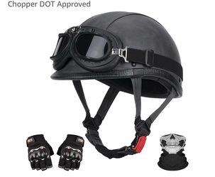 Handmade Leather Motorcycle Helmet Retro Half Face Helmet for Adults Men & Women, Lightweight Open Face 1/2 Vintage Helmets for Moped Cruiser Scooter 