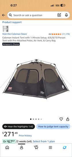 Brand new Coleman Instant Cabin Tent (10-Person) with 1-minute setup. Still factory sealed in the original box—never opened and never used.
