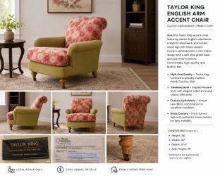 Taylor King English Arm Accent Chair | Custom Upholstery | Made in USA