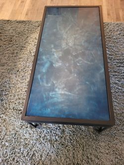 Metal Coffee Table with Custom Blue Stainless Steel Top