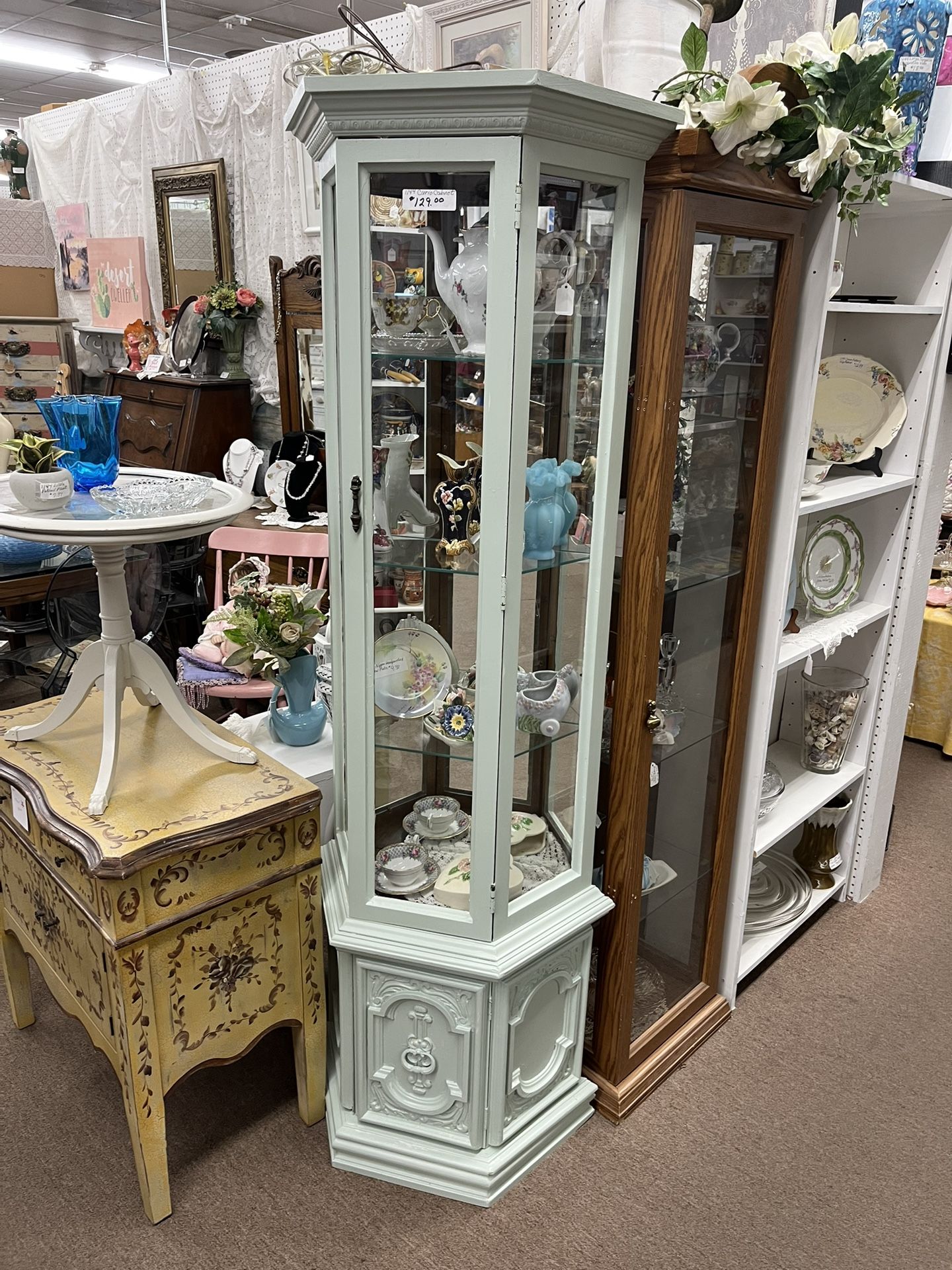 Blue Painted Curio Cabinet