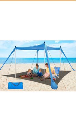 YENGIAM 11X11 FT Beach Canopy Beach Tent Sun Shelter Beach Shade Canopy Easy to Setup Extra Windproof Rope 4 Stability Poles UPF50+ for Family Outdoor