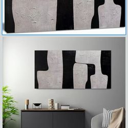 Black and White Abstract Wall Art for Living Room Textured Large Artwork Minimalist Oil Painting for Bedroom Office Home Decor 20"x40