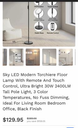 Sky LED Torchiere Floor Lamp Black Finish