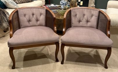 Pair of Mid Century Modern Vintage Barrel Cane Chairs