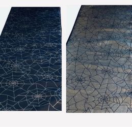 Halloween Reversible Black Silver Metallic Spider Web Table Runner Spooky