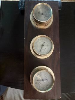 Vintage Brass Weather Station on Wood Panel