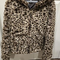 New Sz Medium Faux Cheetah Fur Zip Jacket Coat