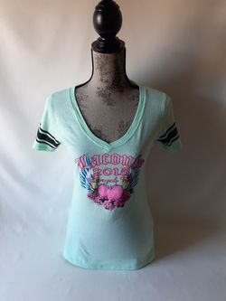 Laconia 2015 Bike Week women's teal short sleeve v-neck top size M