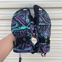 quiksilver snow snowboard ski mittens mitts black purple blue