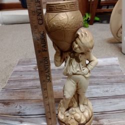 Vintage Marwal Ind Inc. Statue Figurine Boy Carrying Pot, Urn, or Water Jug

