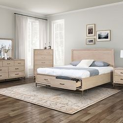 Brand New Light Oak 4pc Queen Bedroom Set (Available In Eastern King)