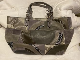 Coach gray purse, leather, suede, material