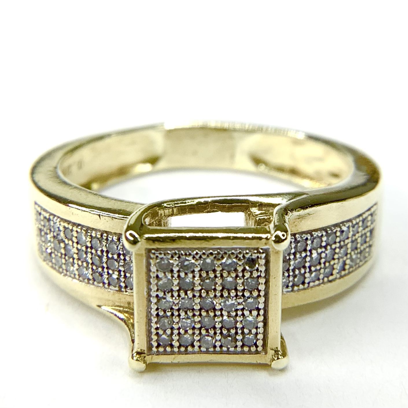 10K Yellow Gold Round Cut White Diamond Womens Bridal Micro Pave Engagement Ring