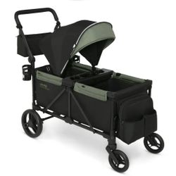 Jeep Sport All-Terrain Stroller Wagon by Delta Children - Includes Canopy, Parent Organizer, Adjustable Handlebar, Snack Tray & Cup Holders, Black/Oli