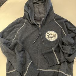 Tampa Bay Rays Baseball Cropped Hoodie Super Soft Fleece Ladies Large Navy Zip Up Front Pocket New with Tag