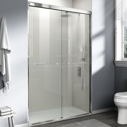 44–48 Semi-Frameless Double Sliding Shower Door, Walk-In Bathtub Shower Door with 6mm Tempered Safety Glass