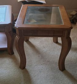 Wood End Table with Glass Top
