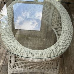 White Wicker Glass Top Coffee Table