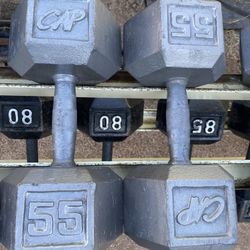 55lb Hex Iron Dumbbell Set Weights 