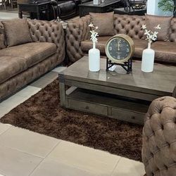 Tufted Brown Couch , Love Seat ,sectionals