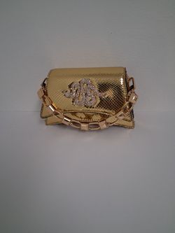 Gold Metallic Mini Bag with Chain Strap