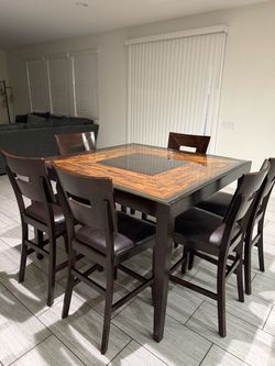 Solid Wood Counter Height Dining Table + 6 Chairs
