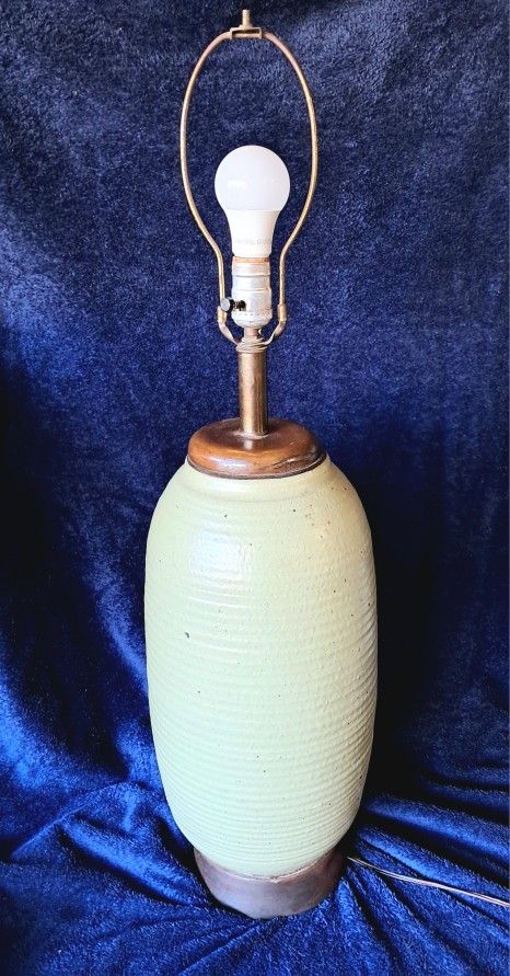 Architectural Pottery Lamp in Ribbed Oatmeal Glaze by Schiller/Cordray
