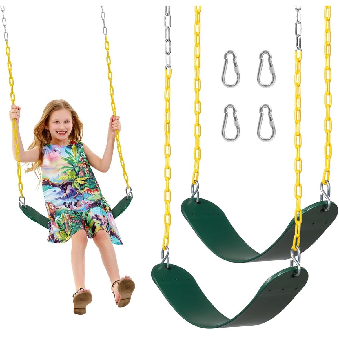 2 Pack Green And Pink Swing Seats Heavy Duty with 66" Chain, Swing Set Accessories