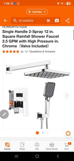 HOMEMYSTIQUE Single Handle 2-Spray 12 in. Square Rainfall Shower Faucet 2.5 GPM with High Pressure in. Chrome (Valve Included)