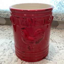 Large Ceramic Kitchen Utensil Holder With Rooster Design