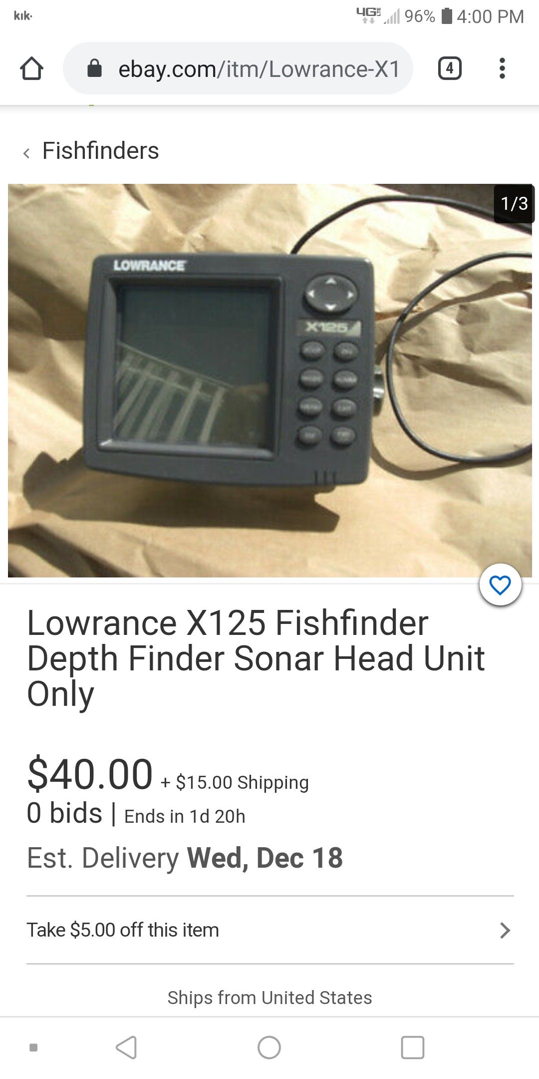 Lowrance X125 fish finder sonar head unit only for Sale in Indianapolis