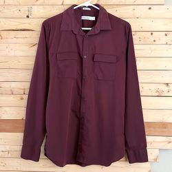Calvin Klein Men’s Burgundy Button Down Long sleeve 100% Cotton Shirt Top Size M