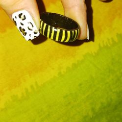 Wooden Lacquered Striped Band Ring Size 12