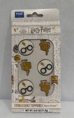 6 Harry Potter, edible cake toppers, glasses & initials
