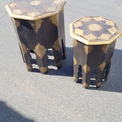 2 Wooden w/foil Inlay Antique Tables (from India).