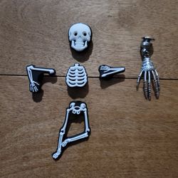 Lot Of 6 Croc Charms Skeleton And Metal Skeleton Hand