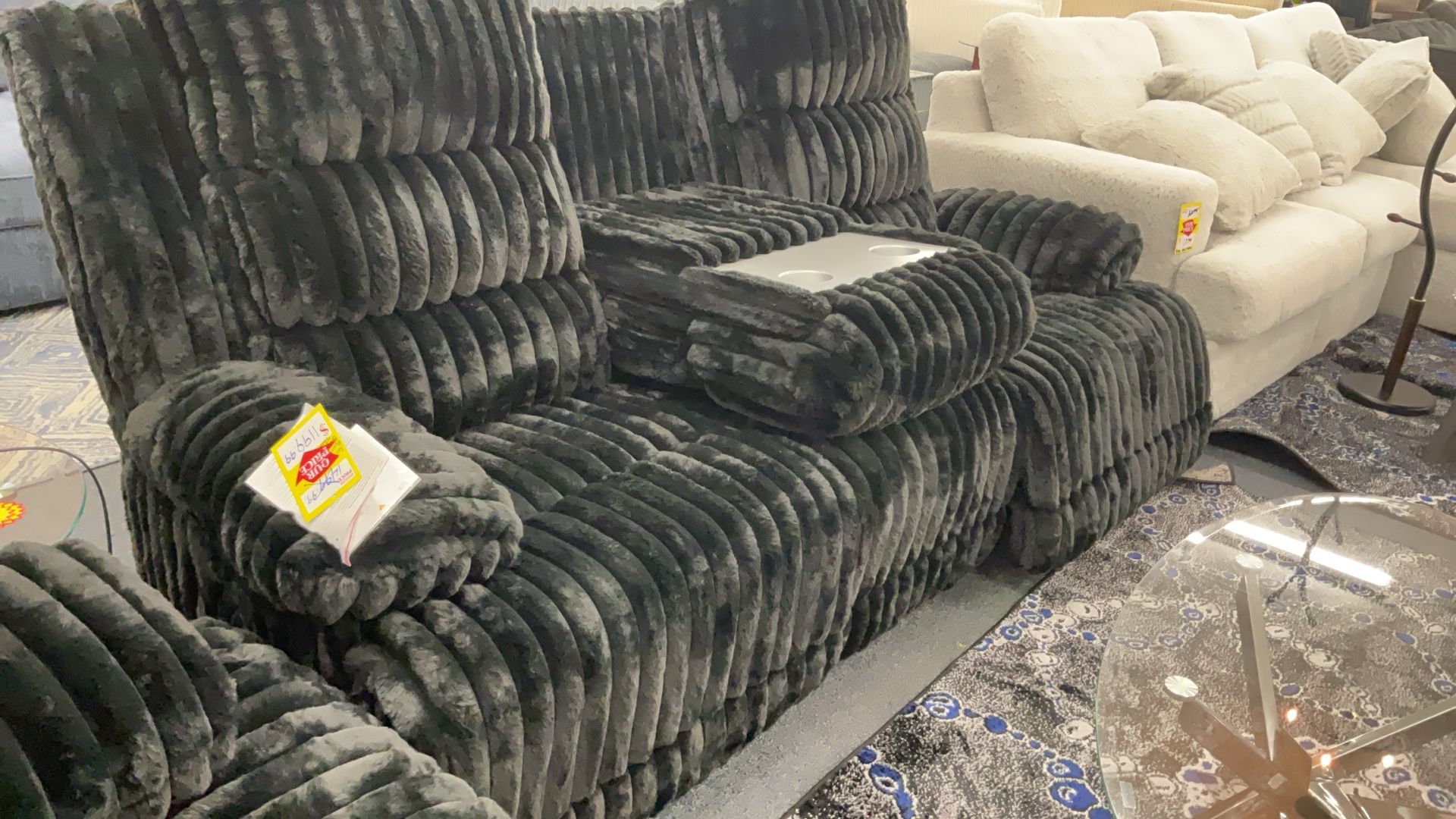 Fuzzy Corduroy Black Electric Reclining Sofa Was $1499 Now $1199