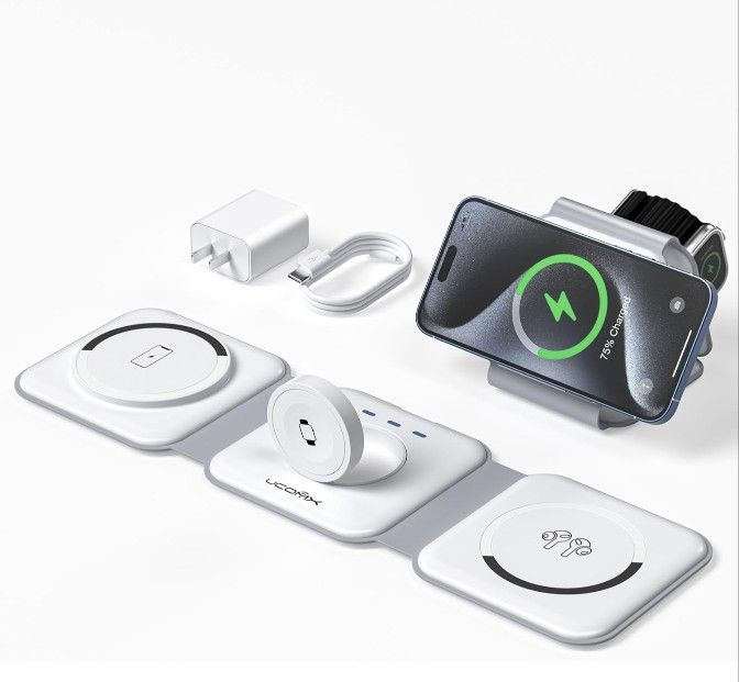 3 in 1 Charging Station for Mult-ple Devices,Foldable 3 in 1 Wireless Charger for Travel,Nano Wireless Charging Station for iPhone 15 14 13 12 Pro Max