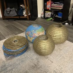 Lanterns - Gold and World Map Print