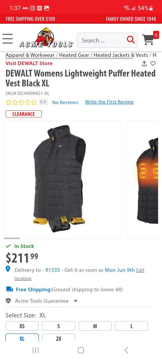 DEWALT Womens Lightweight Puffer Heated Vest Black (S-XL) $150