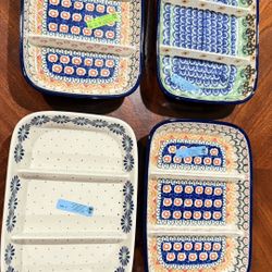 Ceramika Artystyczna Polish Pottery Divided Dish Lot 4 Boleslawiec UNIKAT