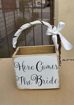 Here Comes The Bride Wood Basket Wedding Keepsake Gift